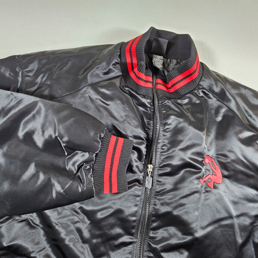 Shaq Bomber Jacket Mens Large Black Red Satin Quilted Full Zip SH56210T NEW